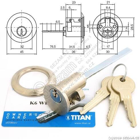 SEZAM.CZ s.r.o. - CYLINDRICKÉ VLOŽKY: TITAN K6 VDC, 3 kl. - Bezpečnostní vložka vrchního přídavného zámku, 4. bezp. třída
