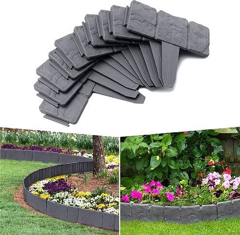 YARDIN Obruba trávníku kamenná obruba záhonu PP obruba trávníku obruba trávníku plastová pro zahradu, louka LxH 25x23cm 40-kus/10M antracitová
