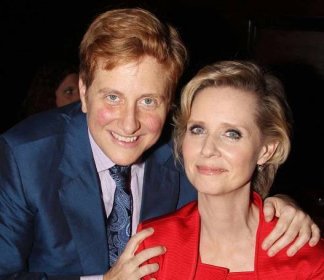Christine Marinoni and wife Cynthia Nixon pose at The Opening Night After Party for "The Real Thing" on Broadway at The Liberty Theatre on October 30, 2014 in New York City