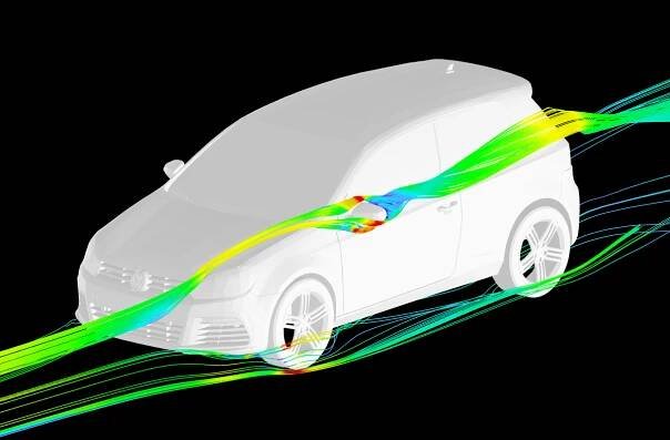 Model simulace větru modelu Volkswagen Golf