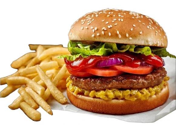Hamburger with fries