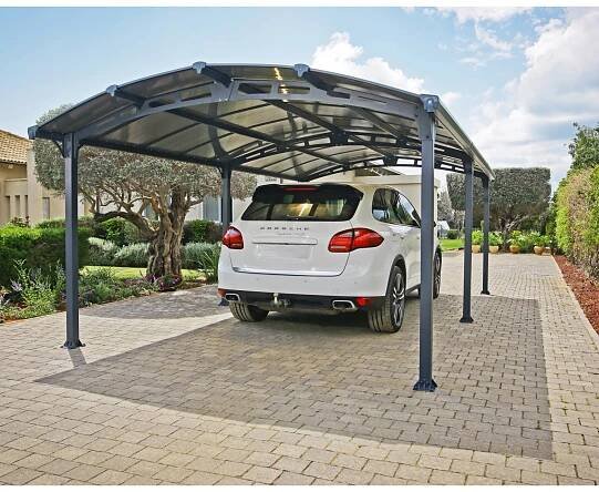 Palram Canopia Carport Arcadia 6400 in Anthrazit mit Auto. Stabiler Unterstand für PKW, Motorrad oder Fahrräder.