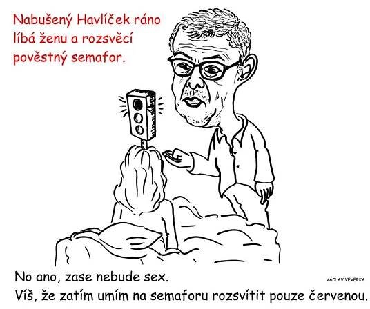 Kreslený vtip - Havlíčkův pověstný semafor
