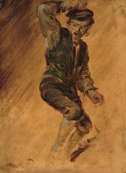 Kegeljunge, 1875/80, Öl auf Papier/Pappe, 32 x 23,8 cm