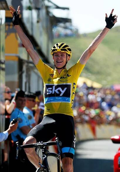 Bradley Wiggins celebrating a Tour de France victory.