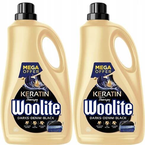 WOOLITE SADA TEKUTÝCH PRACÍCH PROSTŘEDKŮ NA ČERNÉ PRÁDLO S KERATINEM, 2 X 3.6 L