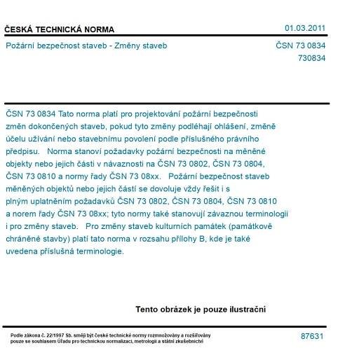 ČSN 73 0834 - Požární bezpečnost staveb - Změny staveb