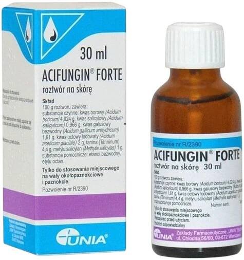 Acifungin Forte 30ml – antifungal treatment bottle and box for nail and skin infections