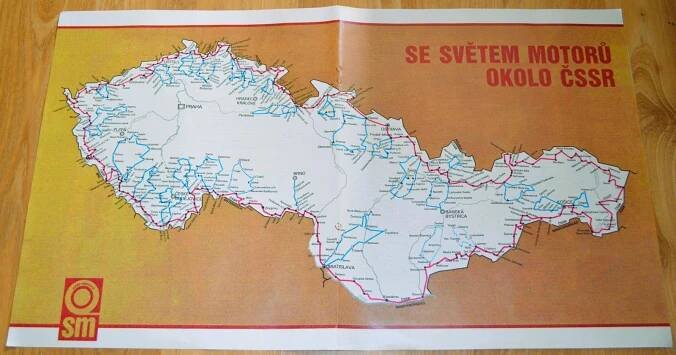 MAPA ČSSR - SVĚT MOTORŮ - DOBOVÝ RETRO PLAKÁT, FORMÁT A3