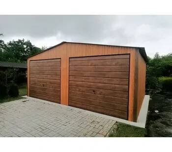 Plechová garáž 7×5m zlatý dub - tmavý ořech