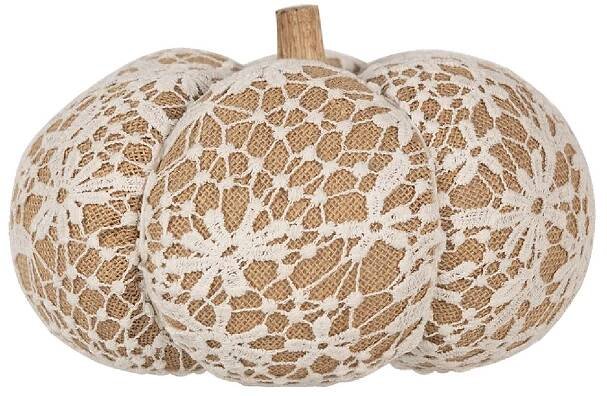 Hnědo-bílá krajková dekorace dýně Pumpkin XXL - Ø 25*16 cm Clayre & Eef