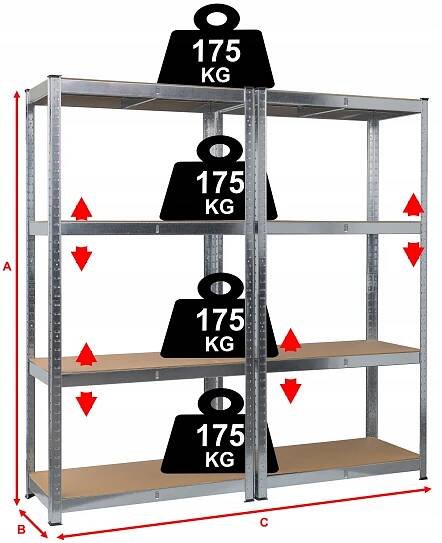 Kovový skladový regál 2 ks 160x80x40 cm 175 kg/police DOOC Způsob montáže bezšroubový regál