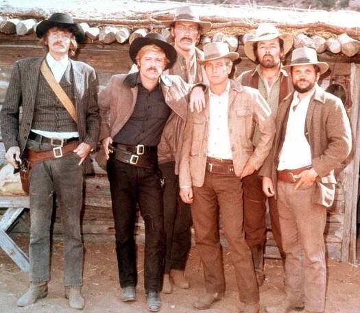 Timothy Scott (left), Robert Redford, Ted Cassidy, Paul Newman, Dave Dunlap and Charles Dierkop in 'Butch Cassidy and the Sundance Kid'