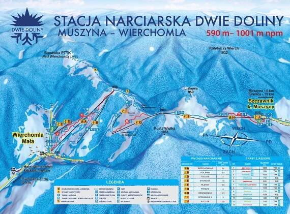 Dwie Doliny - Muszyna Wierchomla - mapa sjezdovek