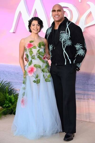 Auli'i Cravalho and Dwayne Johnson attend the 