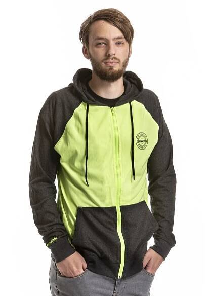 Pánská mikina Meatfly Comp Hoodie, D | Heather Charcoal / Safety Yellow | Meatfly