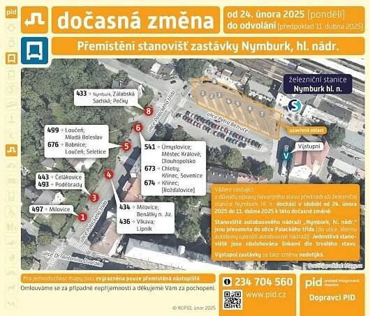 Informace o opravě autobusového nádraží v Nymburce: Městys Křinec