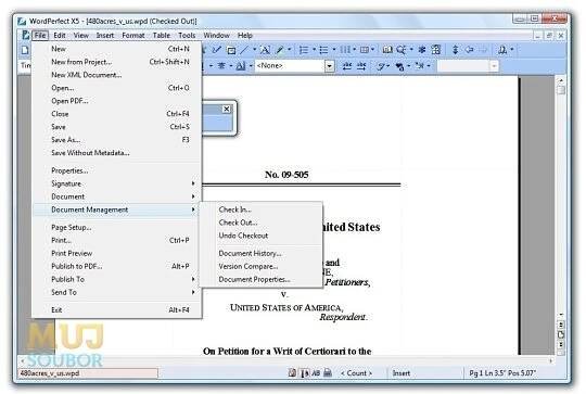 Ukázka z textového editoru Corel WordPerfect Office