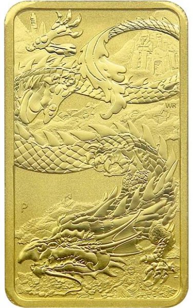 Přední strana Zlatá investiční mince Rectangular Dragon 1 Oz 2023