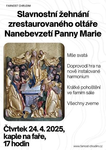 Slavnostní žehnání zrestaurovaného oltáře Nanebevzetí Panny Marie