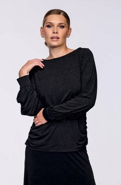 Černá třpytivá společenská dámská halenka s dlouhými rukávy 7866