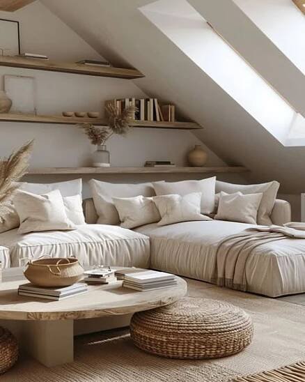 a living room filled with lots of white furniture