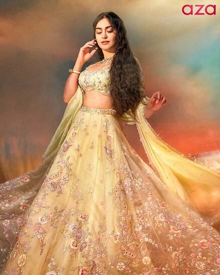 Adah Sharma in Yellow Embroidered Floral Bloom Scoop Lehenga Set for Aza Fashions Cover Story