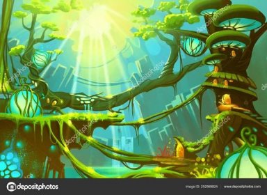 Fantasy Wild Forest Sunlight Video Game Digital Artwork Concept Illustration