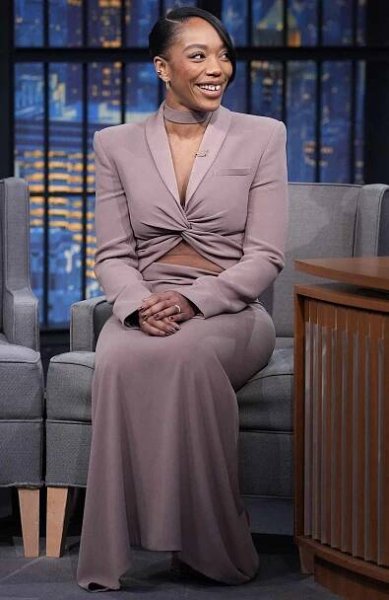 Naomi Ackie during an interview with host Seth Meyers
