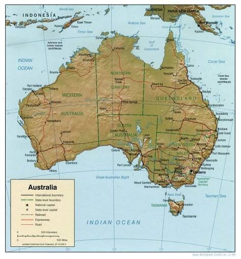 reliéfní mapa Austrálie
