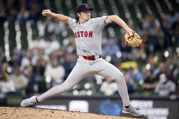 Hunter Dobbins pitches during the seventh inning of a game against the Milwaukee Brewers at American Family Field in Milwaukee, Wisconsin on May 28, 2025.