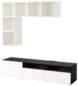 IKEA BESTA/EKET TV skříňka bílá/černohnědá lesk 180x40x170 cm