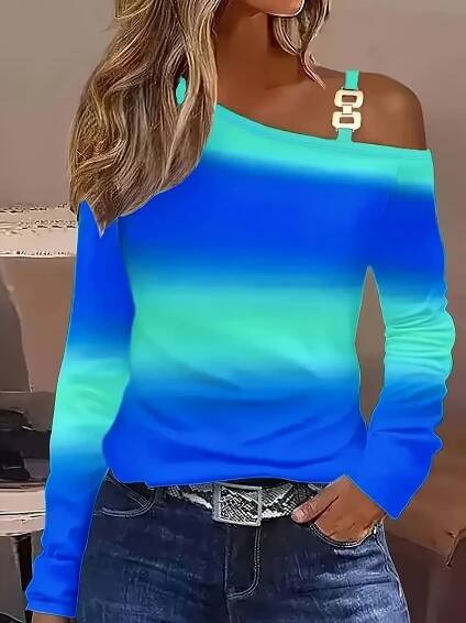 cold shoulder ombre asymmetrical t shirt chic long sleeve top for   womens clothing