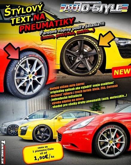 OZDOBNÉ NÁPISY (TEXT) PODĽA ŽELANIA ZÁKAZNÍKA NA PNEUMATIKY OD AUTOSTYLE