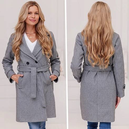 ŽEBROVANÝ KABÁT S PODZIMNÍM ZIMNÍM PODZIMNÍM PÁSKEM, DÁMSKÝ, 3XL Postava plus size (nadměrné velikosti)