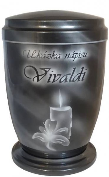 OBAL NA URNU, KOVOVĚ ČERNÁ METALICKÁ, svíčka s květem