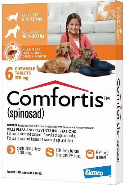 Comfortis Chewable Tablet for Dogs, 10.1-20 lbs, & Cats, 6.1-12 lbs, (Orange Box)