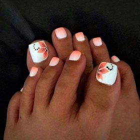 Ombre Toe Nail Design with Flowers Pedicure Designs Toenails, Pretty Toe Nails, Toe Nail Color, Toe Nails