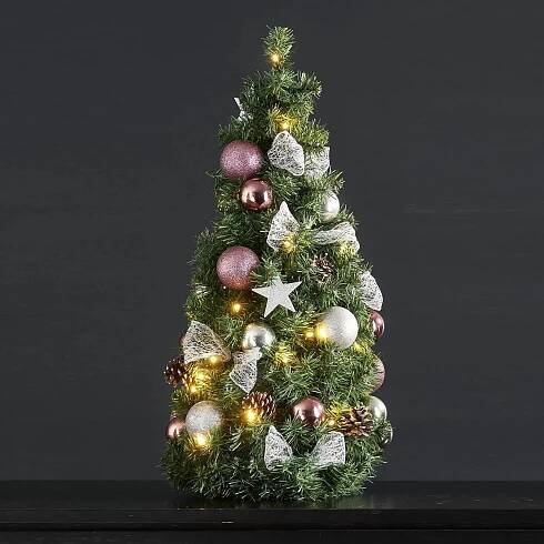 Akční STAR TRADING Noel LED kužel se stříbro/růžovou dekorací, plast, textilie, dřevo, P: 34 cm, L: 34 cm, K: 65cm Katalog svítidel - Moje světla