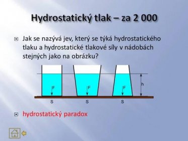 Jak se nazývá jev, který se týká hydrostatického tlaku a hydrostatické tlakové síly v nádobách stejných jako na obrázku hydrostatický paradox.