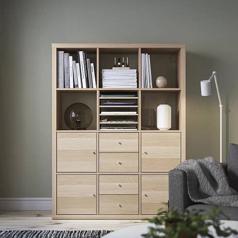 KALLAX Insert with 4 shelves - white stained/oak effect 33x33 cm