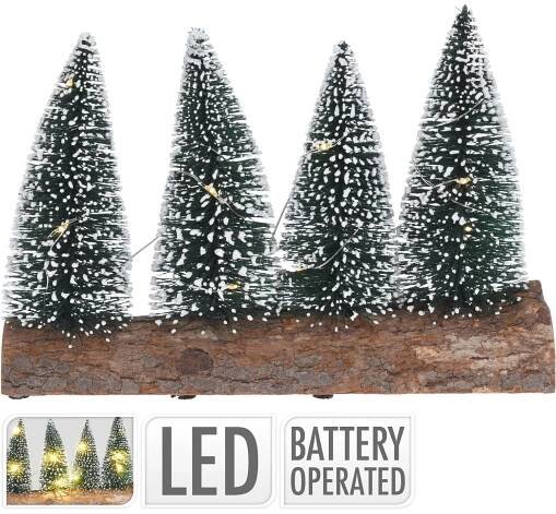 Vánoční stromky s LED na dřevěném podstavci, 4 ks, 12 cm