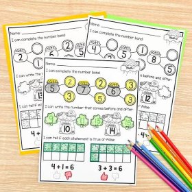 A variety of math morning work printables