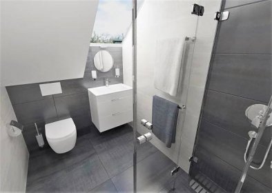 Malá podkrovní koupelna v sérii IONIC (white/steel)