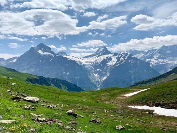 Sharp peaks of the Bernese Oberland visible along the hike