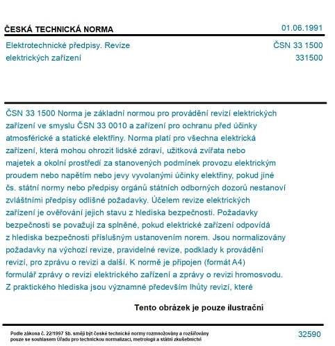 ČSN 33 1500 - Elektrotechnické předpisy. Revize elektrických zařízení