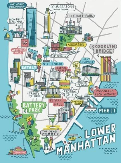 an illustrated map of manhattan, new york and other major cities in the united states