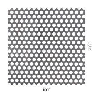 Děrovaný plech kruhový přesazený Fe, otvor: ø 6.0 mm, rozteč: 9.0 mm, (1000x2000x1,5 mm)