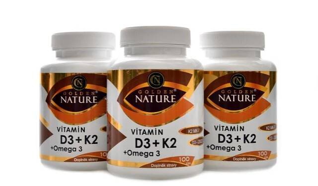 GoldenNature Vitamín D3 2000 + K2 MK7 + Omega 3 300 kapslí | NAMAKANEJ.cz