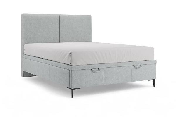 Čalouněná boxspring postel Lektis 140x200 s úložným prostorem - popelavá látka Maya 20 / černé kovové nohy